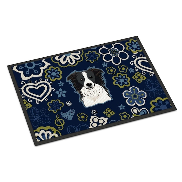 Carolines Treasures 18 x 27 in. Blue Flowers Border Collie Indoor or Outdoor Mat BB5092MAT - main